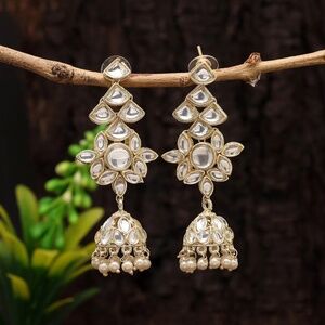White Color Kundan Earrings